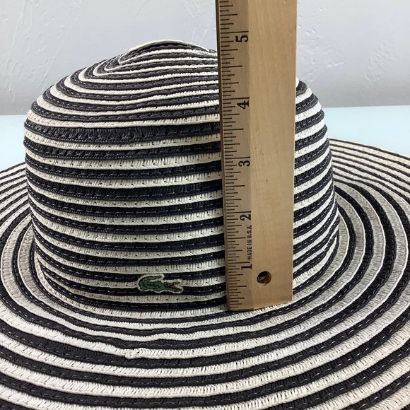 RARE Lacoste Wide Brim Paper Sun Black & Cream Hat Size OSFM EUC main image 11